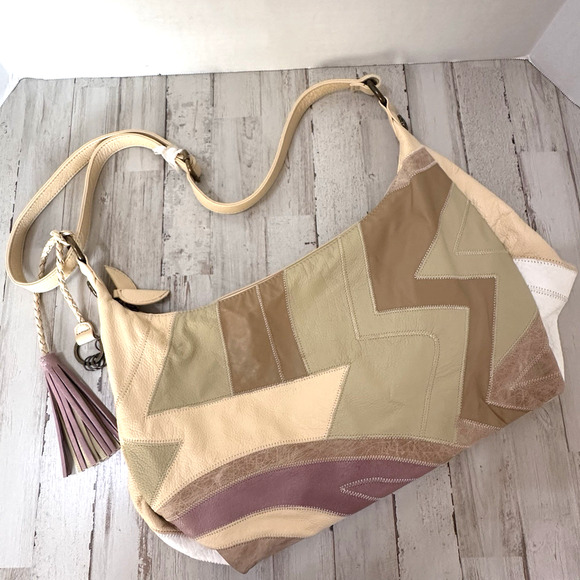 CHI Carlos Falchi Purse Shoulder Bag Cowhide Leather Patchwork Y2K Retro 70s Zip - Picture 1 of 11